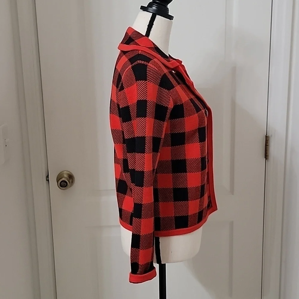 J. Crew Size Unknown Red & Black Buffalo Check / Plaid Double Breasted Cardigan